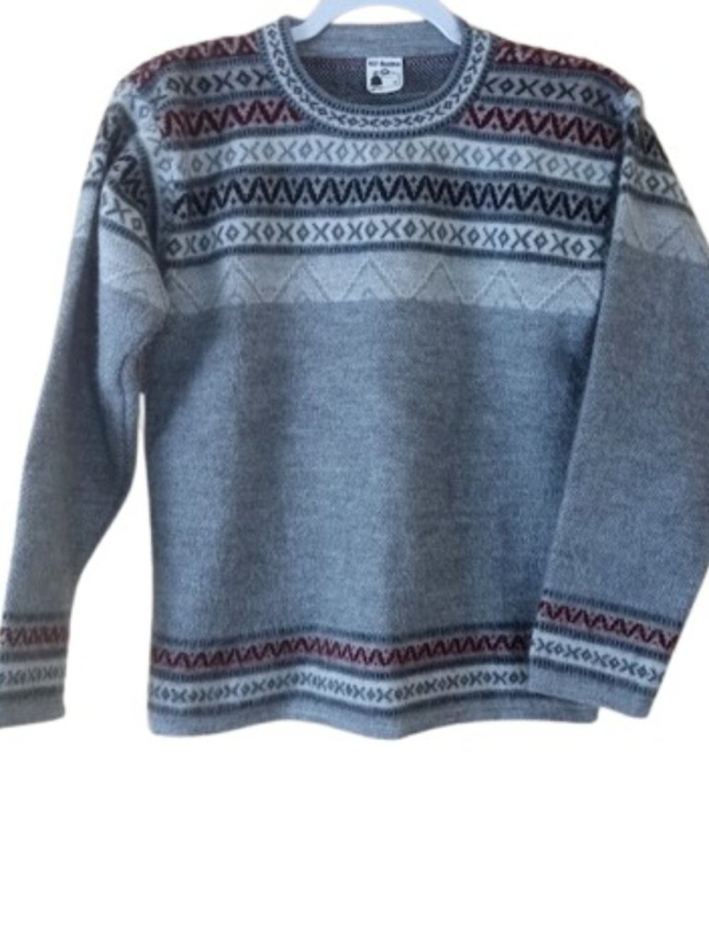 Aly Marka Womens Fair Isle Sweater Gray Alpaca Wool S